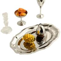 Plato Retro de Acero Inoxidable 304 - Plato Ovalado de Alta Gama para Servir Frutas, Bocadillos, Postres y Pasteles para el Té de la Tarde