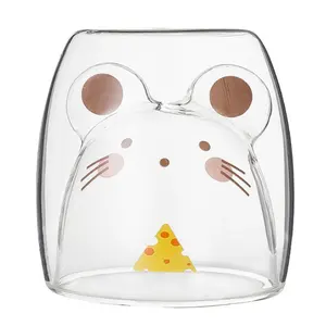 מקורי Creative כוס שכבה כפולה זכוכית ילדי של חלב מים כוס מיץ קריקטורה חמוד חמוד עכברוש שנה מים מתנה כוסות