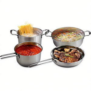 Stainless Steel <b>Cookware</b> Set 4 Piece Induction Compatible Fast Heating Dishwasher Safe Pots And Pans Modern Design - Product Image 1