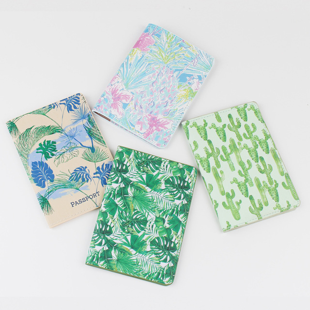 New Arrive Full Color Plant Printing Portable Document Storage Passport Holder PU Leather Passport Protective Cover Card Holder