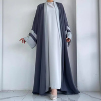 ST001 Robe Abaya Musulmane Deux Pièces pour Femme, Longue Tunique Cardigan en Mousseline 100% Polyester Anti-Boulochage, Été Automne, Style Dubaï Arabe