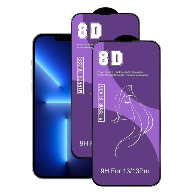 8D Mirror Glass Makeup Plating Mirror Tempered Glass Full Cover Silk Print Screen Protector for Iphones 15 Pro Max