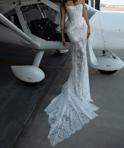 SS2446 Kimshein批发夏季新款女性优雅性感无肩带蕾丝长裙两件套时尚套装 - Product Image 2