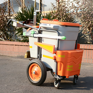 Chariot de nettoyage et d'entretien pratique pour concierges, chariot de service mobile avec seaux amovibles, support pour sacs poubelles, étagère de rangement, robuste - Product Image 4