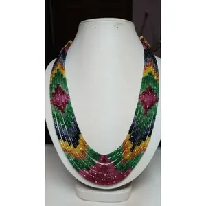 7 Layers Strands Necklace High Grade Quality multi sapphire feceted roundles beads 3mm to 4.5 mm 7 strands necklace