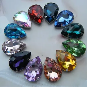 Large Size 20*30mm Tear Drop Shape Sew on Glass Crystal Rhinestone with Claw Setting for Clothes Shoes Bags