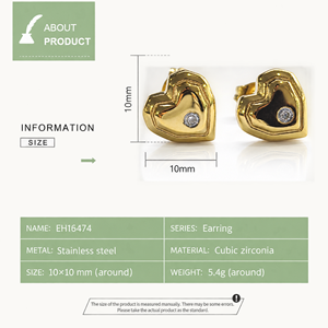Pendientes de Corazón en Oro de 14K, Chapados al Vacío en Acero Inoxidable - Product Image 3