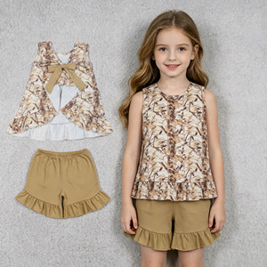 RTS Boutique Casual Hunting Branches Print Little Girls Clothing Sets Summer 95% Cotton <b>Big</b> <b>Bow</b> Children's Clothing Outfits - Product Image 1