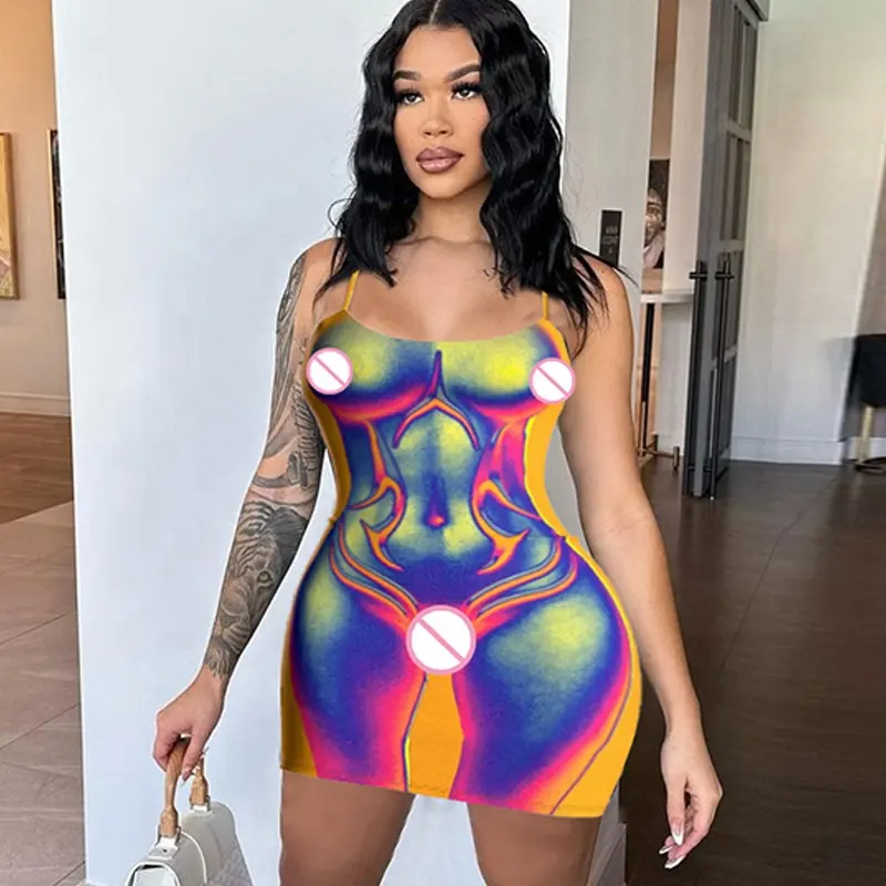 Sleeveless Mini Dress Bodycon Sexy Women Female Clothes Print 2023 New Fashion Party Club Arrival Summer Casual Dresses Simple