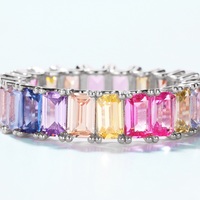 Bijoux en argent 925 Baguette Band Engagement Rainbow Wedding Ring CZ Crystal Rings