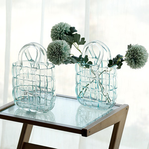 INS <span class=keywords><strong>carré</strong></span> sac à main Design verre <span class=keywords><strong>Vase</strong></span> mode hydroponique fleurs fraîches Table Top <span class=keywords><strong>Vase</strong></span> en gros - Product Image 2