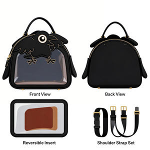 Bolso bandolera gótico personalizado con forma de cuervo, diseño irregular y novedoso, con ventana transparente para exhibir pines y insignias de anime. - Product Image 2
