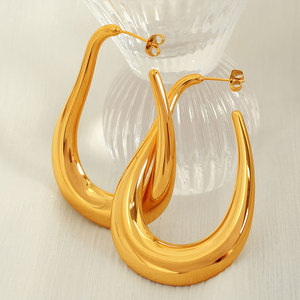 Wholesale Bulk 316L Stainless Steel 14k 18k Gold Plated Fine Jewelry Fashion Hoop Exaggerated Light Big <b>Large</b> Earrings for Women - Product Image 3