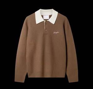 Jersey de Cuello Alto para Hombre, Mezcla de Lana, con Bordado Personalizado, Estilo Escandinavo, Color Camel y Blanco, Manga Larga, Otoño Invierno, Compra al por Mayor - Product Image 5