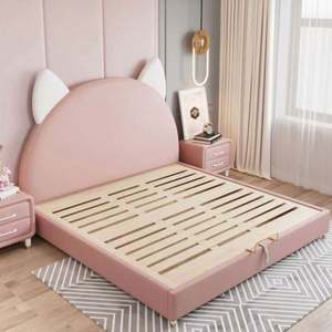 Cama de Día Estilo Nórdico Moderno para Niñas, Diseño Creativo con Orejas de Gato, Tamaño Completo, Madera Cómoda, Fabricada en China - Product Image 3