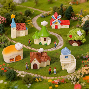 Miniature en résine, petite maison décorative, paysage DIY, ornement en mousse artificielle, accessoires de paysagisme - Product Image 3