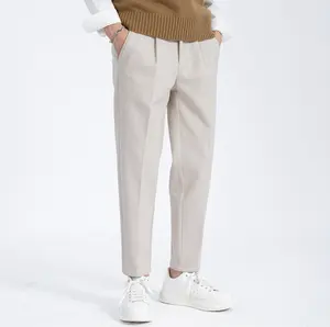 Custom OEM ODM Brand Casual Classic Wool Soft Light Slim Fit Straight Men Dress Chino Khaki Trousers Pants