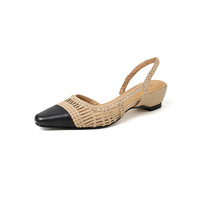 Sandales à talon bas pour femmes, style artisanal rustique bohème, luxe discret, en cuir véritable, semelle en caoutchouc, chaussures confortables