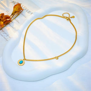 2024 nuevo Simple no deslustre 316l Acero inoxidable chapado en oro ovalado turquesa colgante collar joyería Mujer - Product Image 3