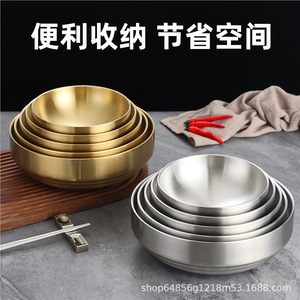 Stainless Steel Double Walled Bowl Gold Color Large Size For Bibimbap And Noodle Dishes - Product Image 4