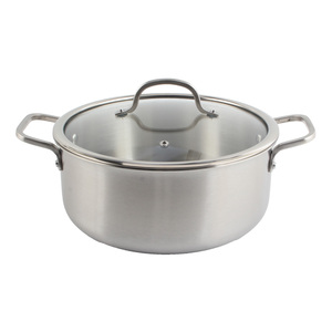 Factory Custom Tri-Ply Stainless Steel Casserole Stock <b>Pot</b> with Tempered Glass Lid Heavy Duty <b>Induction</b> Soup <b>Pot</b> - Product Image 1