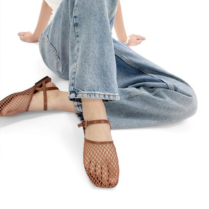 Zapatos Planos <span class=keywords><strong>de</strong></span> Mujer con Malla, Zapatos Planos Mary Jane con Punta Cuadrada, Zapatos <span class=keywords><strong>de</strong></span> Bailarina, Zapatos <span class=keywords><strong>de</strong></span> Red Elegantes e Informales con Correa <span class=keywords><strong>de</strong></span> Hebilla - Product Image 4