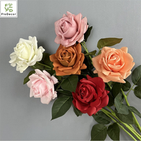 Roses artificielles décoratives à tige unique, couleur orange brûlé, toucher réel, qualité automne, pour mariage, remise de diplôme, Noël