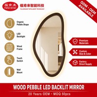 Miroir intelligent de salle de bain Fullkenlight, miroir LED moderne, cadre en bois, forme irrégulière, miroir de salle de bain rétroéclairé par LED