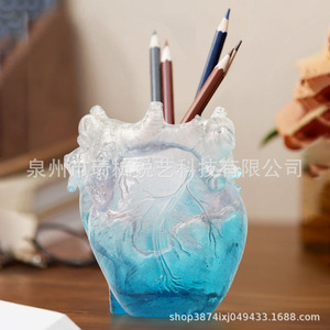Portalápices de resina en forma de corazón, decoración creativa transparente azul para escritorio, regalo para el hogar y la oficina - Product Image 3