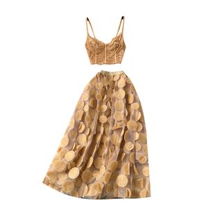 Conjunto de 2 Piezas Otoño Y2K para Mujer, Top sin Mangas y Falda de Malla Transpirable con Puntos 3D de Cintura Alta - Product Image 5