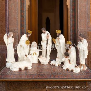 Christmas <b>Nativity</b> Scene Resin Figurine <b>Set</b> 11 Pieces Religious Decoration Desktop Ornament Traditional Style Matte Finish - Product Image 3