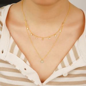 Personalizzato 925 in argento Sterling placcato oro a pois di diamanti ciondolo con ciondolo a doppio strato collana di monete a catena da donna - Product Image 3