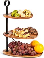 Plateau de service en bois d'acacia à 3 niveaux avec poignée en métal, comptoir de cuisine, table basse-support décoratif durable en bois pour les fêtes