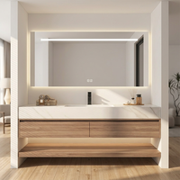 Ensemble de meubles de salle de bain mural sur mesure, finition mélamine imitation bois, contreplaqué résistant à l'humidité avec lavabo
