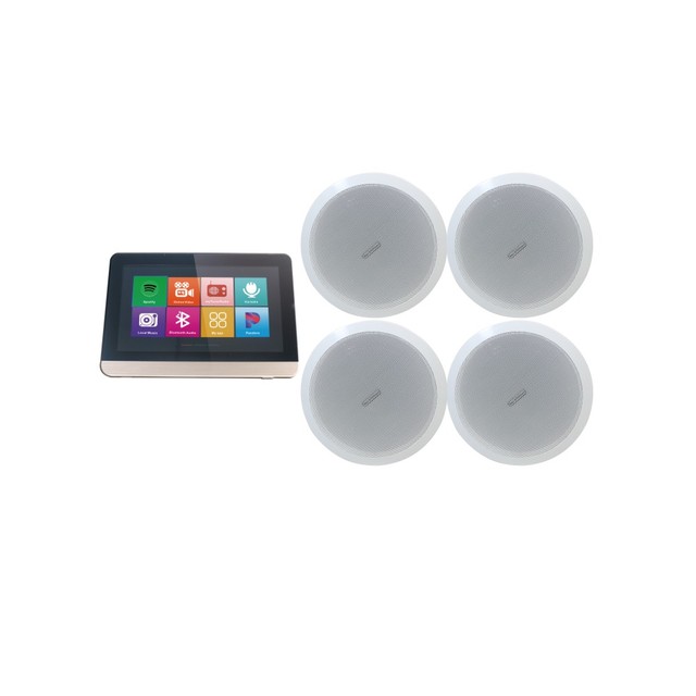 Android WiFi 4 Channels Mini Bluetooth Home Audio Background Music System in Wall Mount Amplifier with 4 Ceiling Speakers