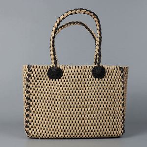 2025 Summer New Large Capacity <b>Tote</b> Bag Two Tone <b>Raffia</b> Straw <b>Tote</b> Bag - Product Image 1