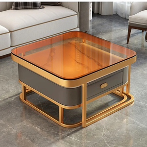 Trung Quốc nhà máy phòng khách sắt nghệ thuật Bàn cà phê Vàng Bàn cà phê vuông kính hiện đại Bàn cà phê - Product Image 1