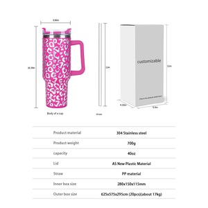 Stainless Steel Tumbler 40oz Leopard Print With Handle Travel Mug Custom Logo - Product Image 3