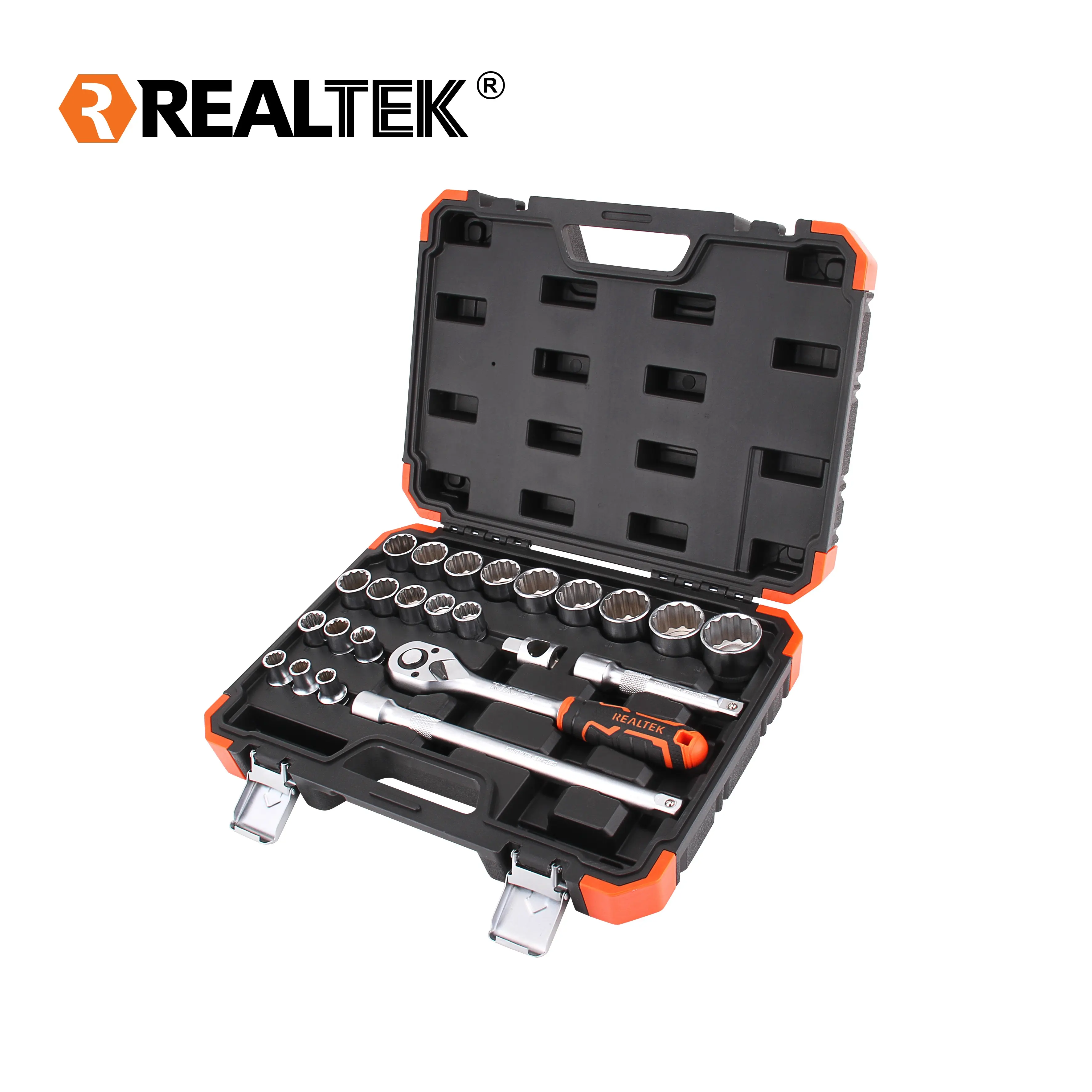 Realtek 24PcsプロフェッショナルCRVソケットセットおよびラチェットハンドルセットメカニックツールホームツール