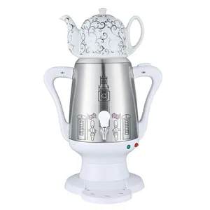 3.5L الفولاذ المقاوم للصدأ فاخر أبيض اللون الكهربائية التركية ماكينة إعداد الشاي السماور الروسي غلاية ماء مع زهرة رسمت