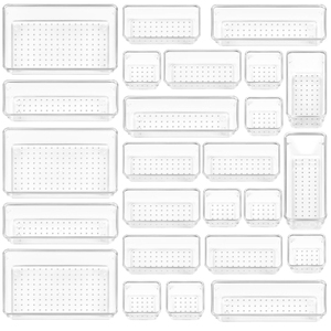 25 rõ ràng nhựa ngăn kéo tổ chức thiết lập 4-kích thước đa năng phòng tắm và Vanity ngăn kéo tổ chức khay - Product Image 1