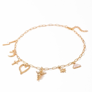 ZL-50 Wholesale Women Fashion Gold Alloy Pearl <strong>Neck</strong> Jewelry Angel <strong>Cloud</strong> Hollow Heart Lightning Star Moon Necklace - Product Image 5