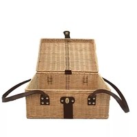 Panier de pique-nique en rotin naturel tissé à la main OEM avec poignée en cuir