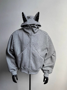 Hellgrauer Kapuzenpullover mit <span class=keywords><strong>Dobermann</strong></span>-Pinscher-Print für Herren, hochwertiger Winter-Kurzmantel aus 100 % Baumwolle aus French Terry von Cleanfit - Product Image 1