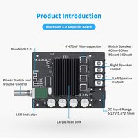 Carte amplificateur récepteur audio stéréo Bluetooth 5.0 ZK-1002L, module numérique mini amplificateur 2 canaux pour enceintes passives domestiques