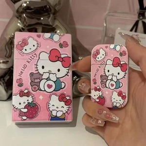 Phim hoạt hình kuromi Hello Kitty thuốc lá trường hợp và nhẹ hơn thiết lập Windproof gas hồng ngọn lửa nhẹ hơn - Product Image 6