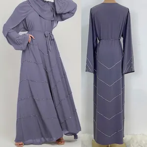 2024 Spring and Summer Women Abaya Party Daily Solid Color Beaded Dress Robe Casual Dress With Belt