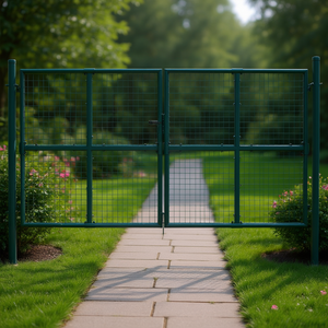 Puerta de Acero con Recubrimiento en Polvo de Doble Hoja, Puerta de Jardín Verde para Exteriores, Estilo Rectangular Elegante D0100H7B6E8 - Product Image 2