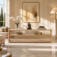 Tables consoles longues et basses de luxe en bois massif, design moderne avec pieds courbes brillants, pour entrée, salon, hôtel