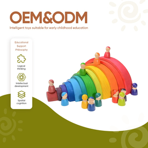 Éducatif Montessori Waldorf en bois Grimms peinture tache arc-en-ciel blocs empilables <span class=keywords><strong>Grapat</strong></span> pyramide en bois arc-en-ciel bâtiment - Product Image 1